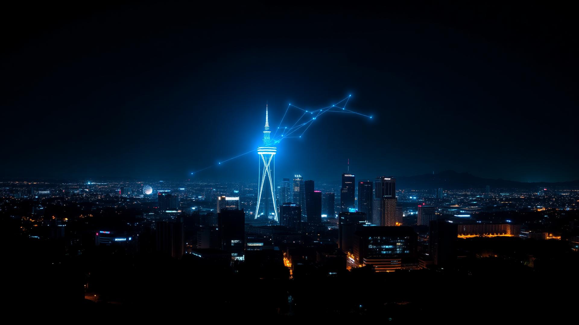 Johannesburg skyline connected by a digital network